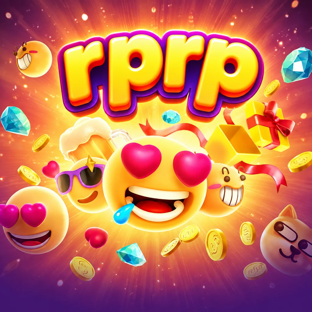 Grafis penuh warna bertema emotikon ceria dan koin emas pada Emoji Riches rprp